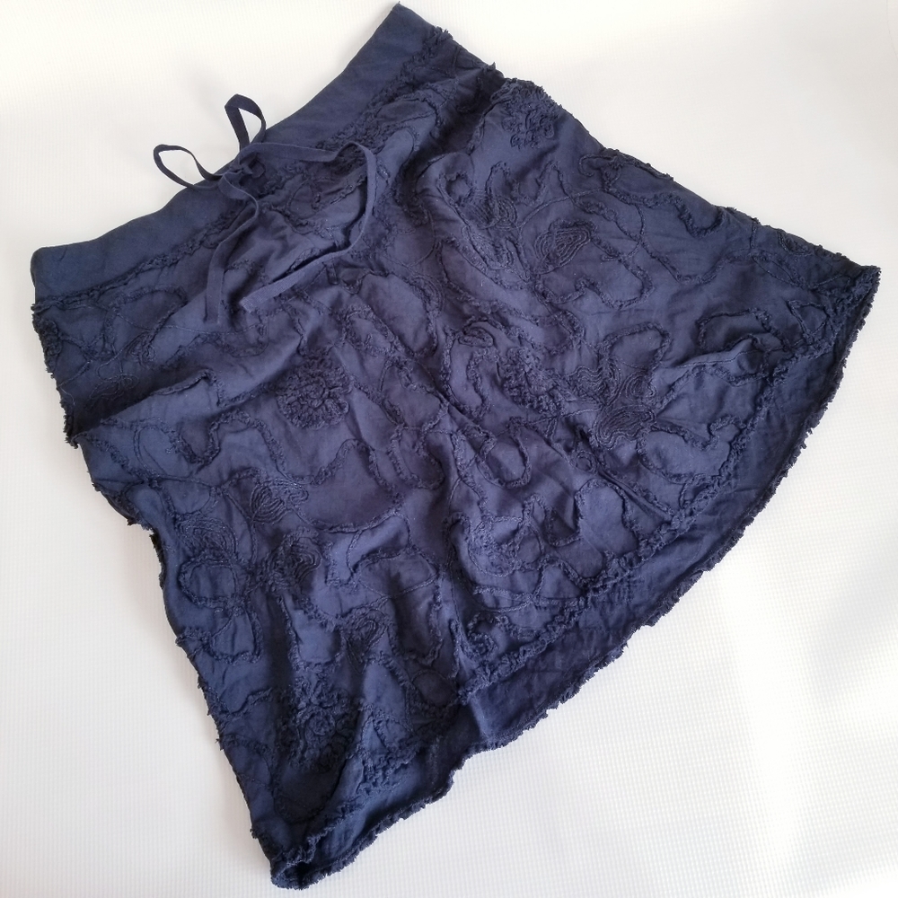 Max Studio | Navy Embroidered A-Line Skirt